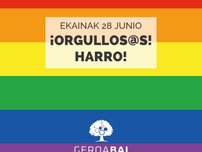 Geroa Bai Dia Orgullo LGTBI, orgullo gay, libertdad, igualdad de genero, identidad sexual. Bandera arcoiris.